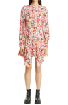 Stella Mccartney Watercolor Floral Print Long-sleeve Asymmetrical Dress In Multicolor Pink