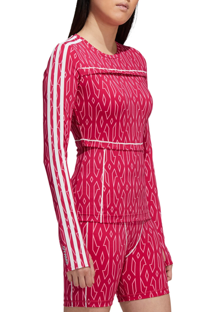 Adidas X Ivy Park Monogram 2-in-1 Long Sleeve Top In Bold Pink