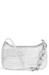 House Of Want Newbie Vegan Leather Shoulder Bag In Silver Croco
