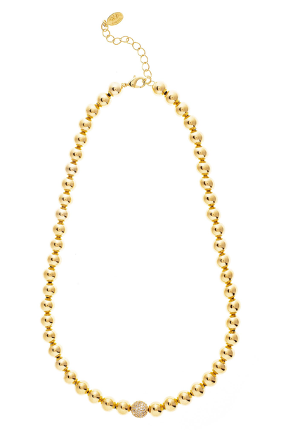 Rivka Friedman 18k Yellow Gold Plated Pave Cz Ball Bead Necklace