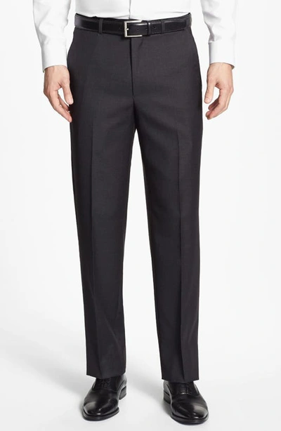 Santorelli Luxury Flat Front Wool Dress Pants In Chgry