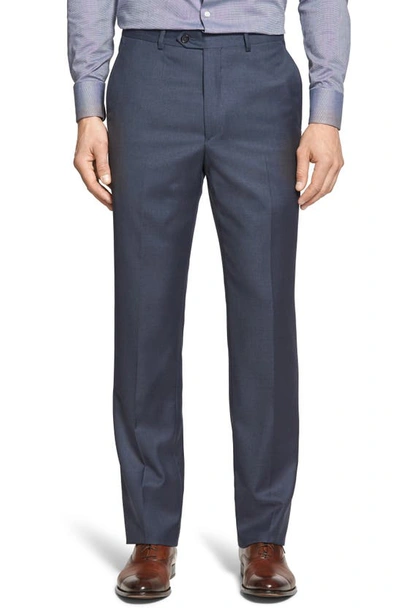 Santorelli Luxury Flat Front Wool Dress Pants In Mdblu