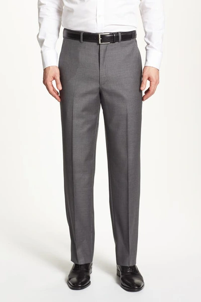 Santorelli Luxury Flat Front Wool Dress Pants In Mdgry