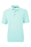 Cutter & Buck Virtue Eco Pique Botanical Print Recycled Mens Polo Shirt In Fresh Mint