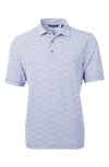Cutter & Buck Virtue Eco Pique Botanical Print Recycled Mens Polo Shirt In Blue