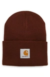 Carhartt Burgundy Logo Patch Beanie In Offroad