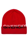 Givenchy Kids Split Logo Jacquard Cotton & Cashmere Beanie In 991 Bright Red