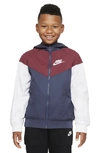 Nike Kids' Windrunner Water Resistant Hooded Jacket In Blue/ Dark Beetroot/ White