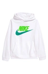 Nike Kids' Sportswear Club Fleece Hooded Sweatshirt In White/ Green Strike
