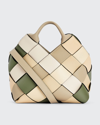 Loewe Small Colorblock Woven Basket Top-handle Bag In Avocado Green