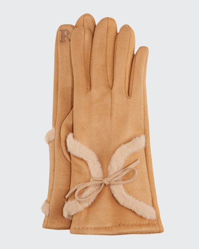 Pia Rossini Kora Faux Suede Gloves With Faux Fur In Beige