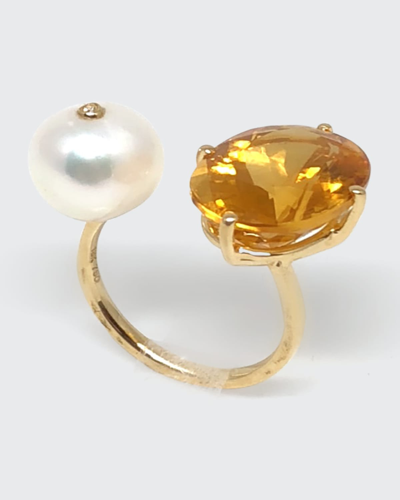 Stéfère Orange Ring From Terry Collection With 18k Yellow Gold, Pearl And Citrine