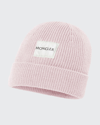 Moncler Kid's Wool-blend Ribbed Knit Logo Beanie In Light Pink