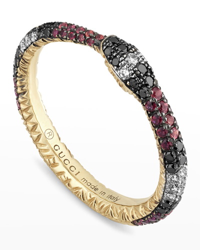 Gucci 18k Ouroboros Snake Ring W/ Gemstones, Size 6.75 In Topaz/ Sapphire/ Black Diamond
