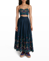 Chloé Embroidered Scallop-hem Crop Top In Multicolor Blue 1
