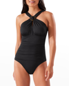 Tommy Bahama Pearl High Neck One-piece In Black