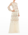 MAC DUGGAL FLORAL-EMBROIDERED PUFF-SLEEVE GOWN,PROD245840513