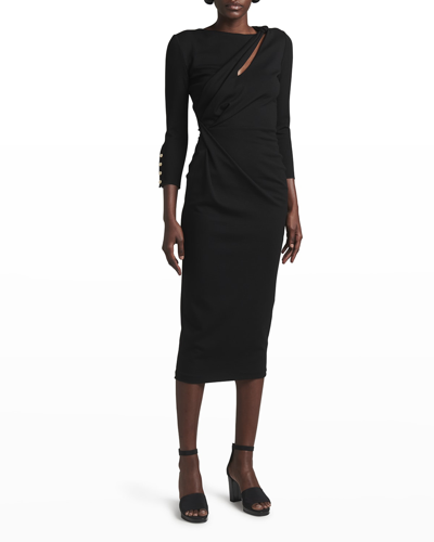 Giorgio Armani Asymmetric Keyhole Midi Dress In Solid Black