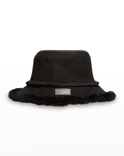 Ugg Suede Shearling Bucket Hat In Black