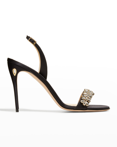 Jennifer Chamandi Tommasso 105 Crystal-embellished Satin Slingback Sandals In Black