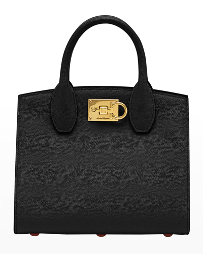 Ferragamo Studio Box Mini Leather Top-handle Bag In Nero