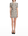 Balmain Stiped Pique Dress In Ficelle/0pa Noir