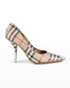 BURBERRY AUBRI VINTAGE CHECK POINTED CANVAS PUMPS,PROD244240419