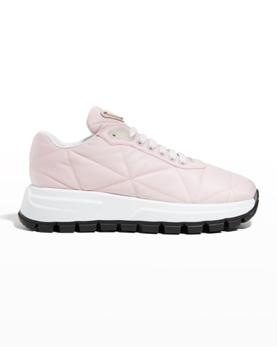 Prada Allacciate 45mm Triangle Nylon Platform Sneakers In Pink