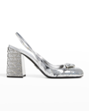 Prada Geometric-pattern Metallic Slingback Pumps In Argento