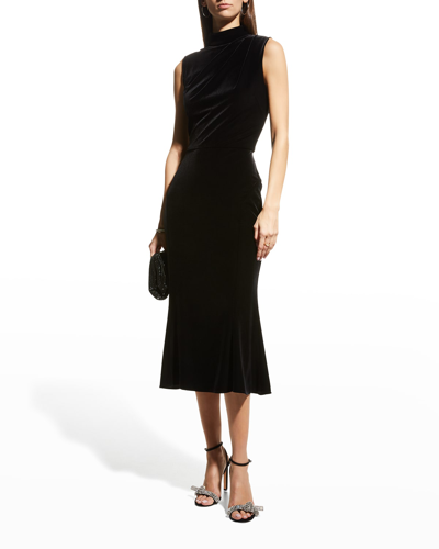 Shoshanna Audrey Sleeveless Velvet Dress In Jet