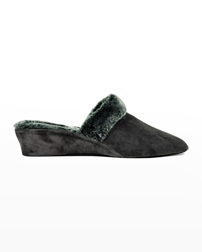 Jacques Levine Suede & Faux Shearling Slippers In Grey