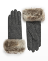 Pia Rossini Monroe Touch Screen Gloves W/ Faux-fur Cuffs In Charcoalwolf