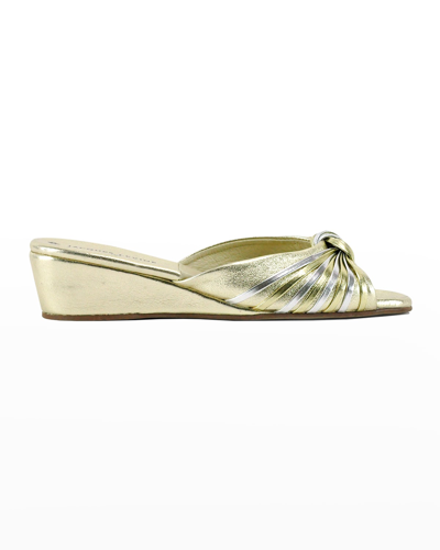 Jacques Levine Metallic Leather Open-toe Slippers In Gold