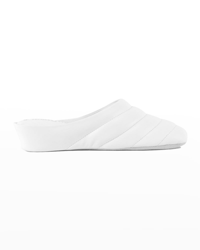 Jacques Levine Quilted Leather Wedge Slippers In White