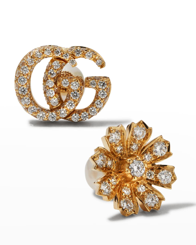 Gucci 18k Gold Diamond Flora Gg Earrings In Yg