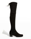 Stuart Weitzman Accordion Over-the-knee Suede Boots In Black