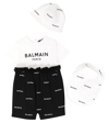 BALMAIN BABY COTTON ONESIE, HAT AND BIB SET,P00635298