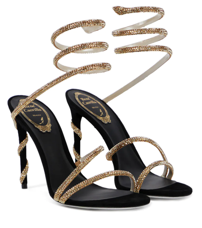 René Caovilla Margot Embellished Suede Sandals In Black,gold