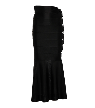 Alaïa Mesh-insert Lace-up Midi Skirt In Noir