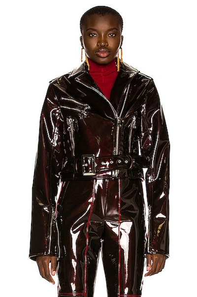 Laquan Smith Faux Patent Leather Biker Jacket In Brown