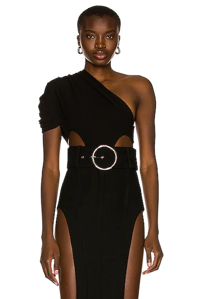 Monot Side Cutout One Shoulder Bodysuit In Black