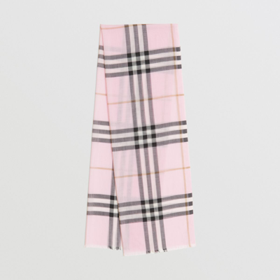 Burberry Lightweight Check Wool Silk Scarf In Pink