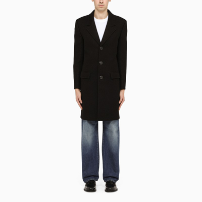 Saint Laurent Classic Plain Buttoned Coat In Black