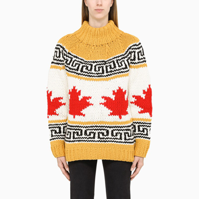 Dsquared2 Yellow Crewneck Pullover In Multicolor