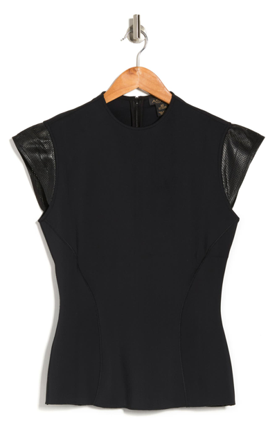 As By Df Rio Perforated Leather Cap Sleeve Neoprene Top In Black