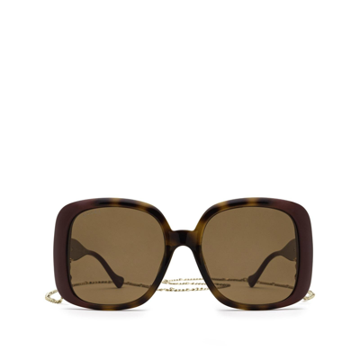 Gucci Brown Rectangular Ladies Sunglasses Gg1029sa 003 57 In Brown / Burgundy