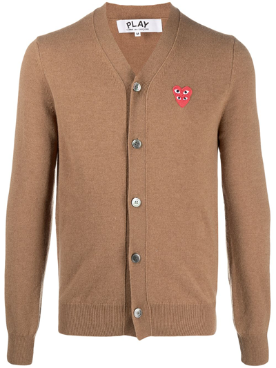 Comme Des Garçons Play Embroidered Logo-patch Cardigan In Camel
