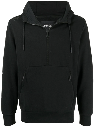 Polo Ralph Lauren Logo-print Half-zip Hoodie In Black