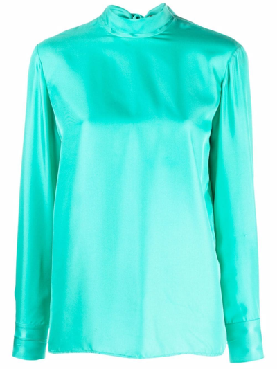 Pucci Tie-neck Long-sleeve Blouse In Blue