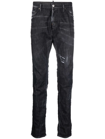 Dsquared2 Distressed Straight-leg Jeans In Black
